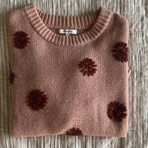 Madewell Blush Sweater with Burgundy Floral Details
